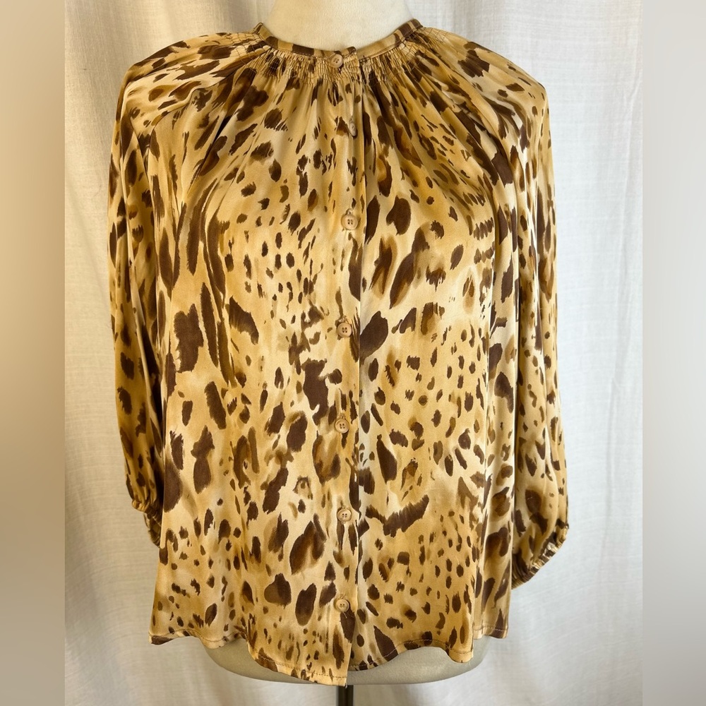 Tucker Silk-The Classic Blouse Animal Print in Brown and Tan